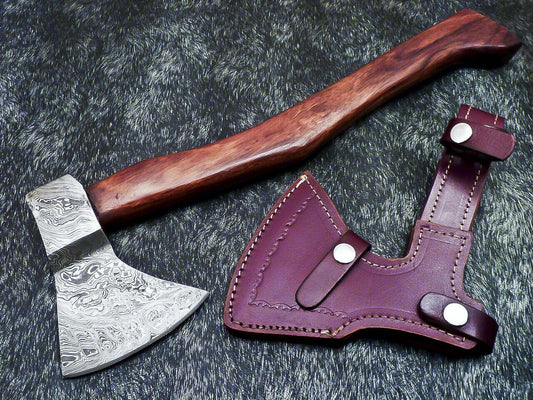 Custom Hand Forged Damascus Viking Bearded Axe Tomahawk Camping Hatchet with Leather Sheath