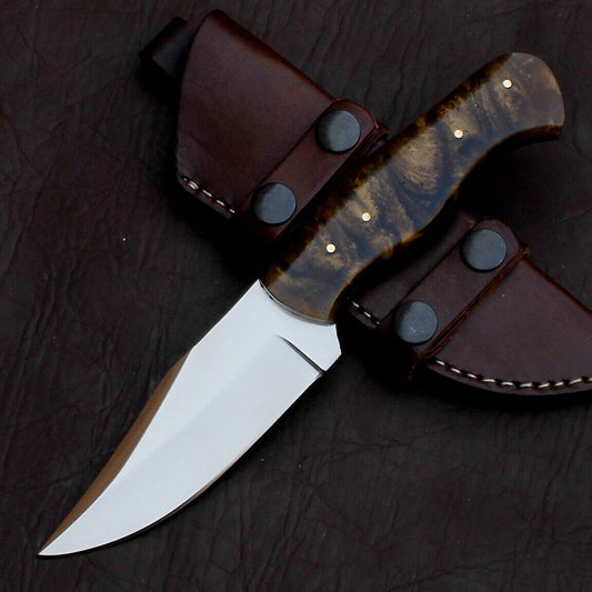 Custom Hand Forged Skinner Knife | D2 Steel Blade | Fixed Blade Hunting Knife with Leather Sheath