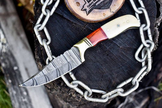 Custom Hand Forged Skinner Knife Twist Damascus Bone and Wood Outdoor