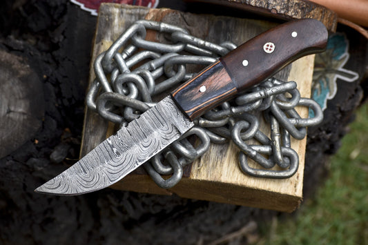 Custom Hand Forged Skinner Knife Twist Damascus Walnut Wood Tactical