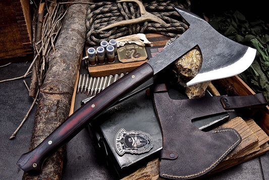 Custom Hand Forged Steel Axe & Viking Axe Tactical Chopper Knife with Leather Sheath 
