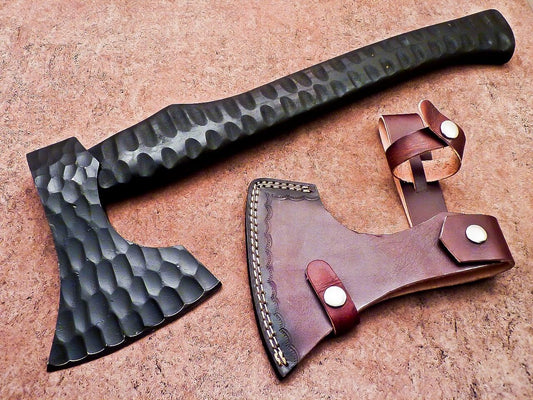 Custom Hand Forged Steel Axe Viking Axe for Sale with Leather Sheath & Wooden Handle