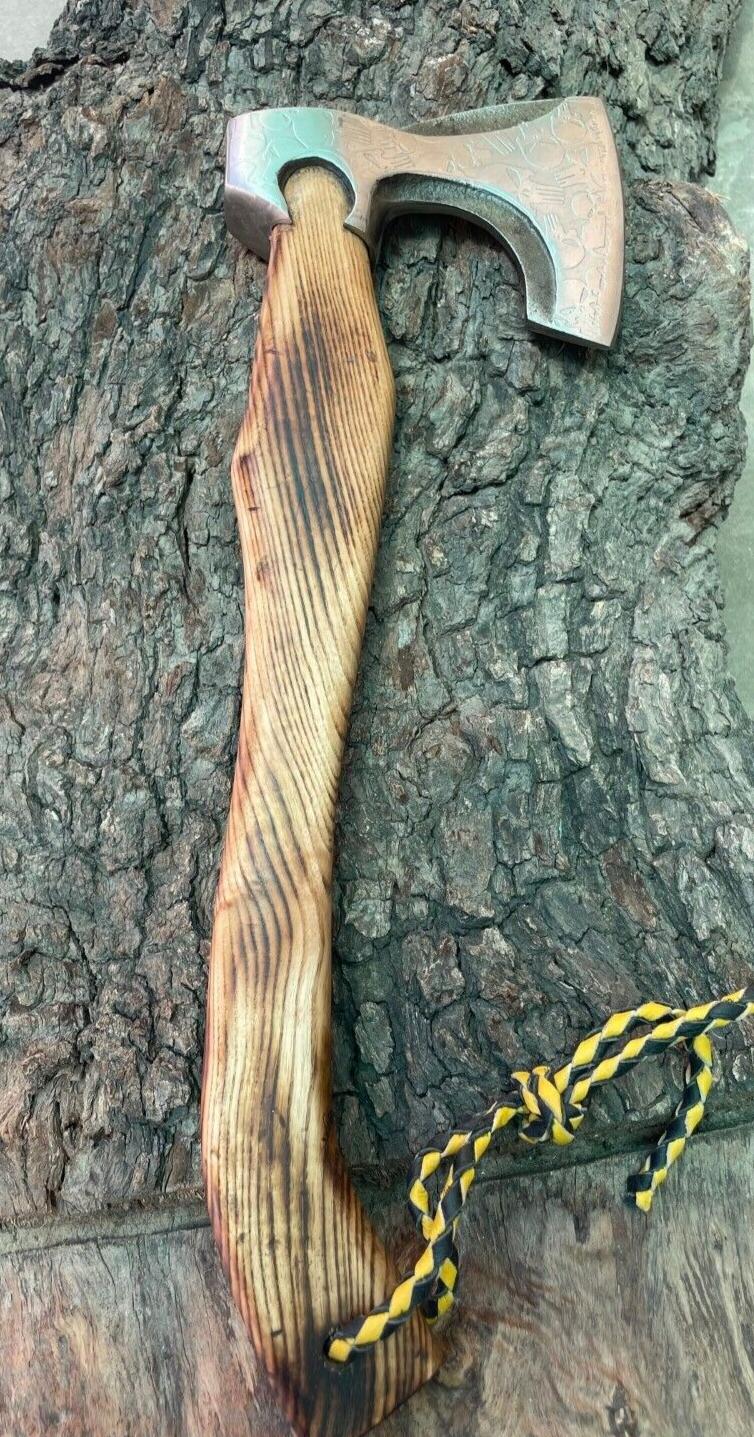 Custom Hand Forged Steel Axe Viking Axe for Sale with Wood Handle & Leather Sheath