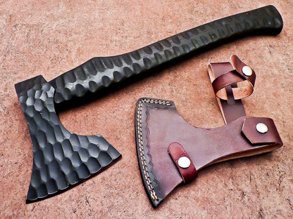 Custom Hand Forged Steel Viking Axe Camping Hatchet Tomahawk with Leather Sheath