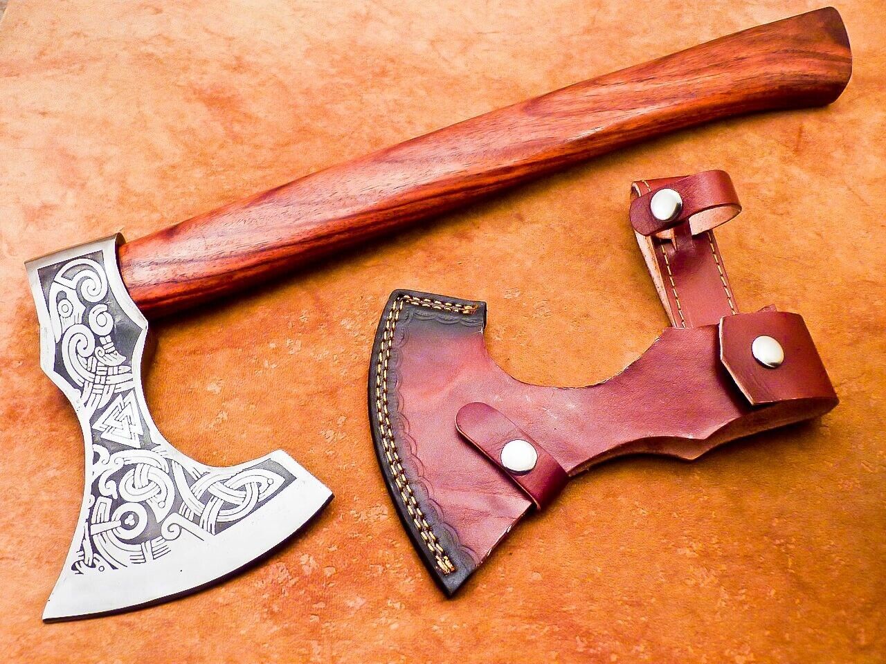 Custom Hand Forged Viking Bearded Steel Camping Hatchet Tomahawk Axe 15 Inch Natural Wood Handle