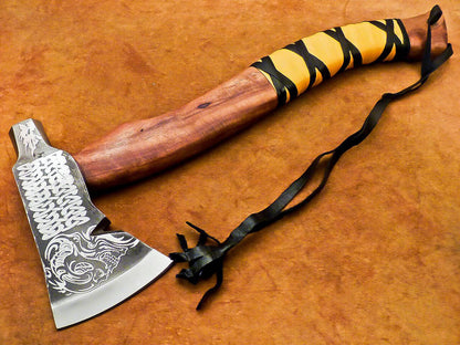 Custom Hand Forged Viking Bearded Steel Camping Hatchet Tomahawk Axe 18 Inch Natural Wood Handle