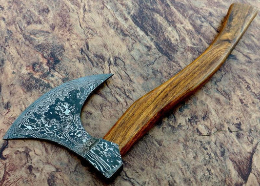 Custom Hand Made Damascus Axe 18" Rose Wood Handle | Beautiful Damascus Viking Axe Hunting Axe