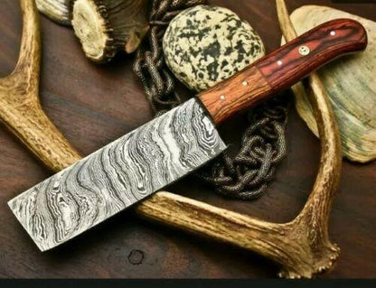 Custom Hand Made Damascus Nakiri Chef Knife – Hardwood Handle