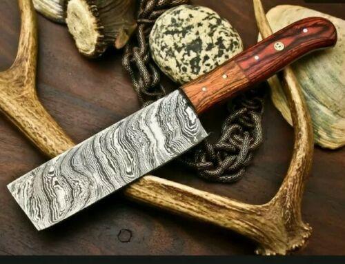 Custom Hand Made Damascus Nakiri Chef Knife – Hardwood Handle