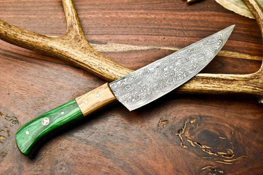 Custom Hand Made Damascus Steel Blade Chef Kitchen Full Tang Knife – 12" Overall, Hard Wood Handle