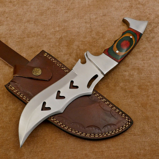 Custom Handmade 12-Inch D2 Clip Point Full Tang Bowie Hunting Knife with Leather Sheath