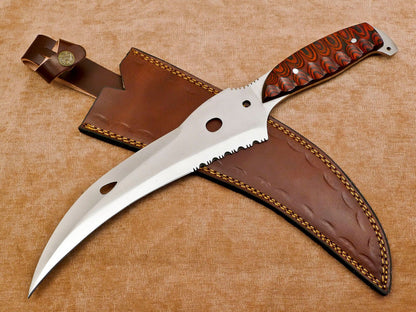 Custom Handmade 12-Inch D2 Drop Point Full Tang Bowie Hunting Knife with Sheath
