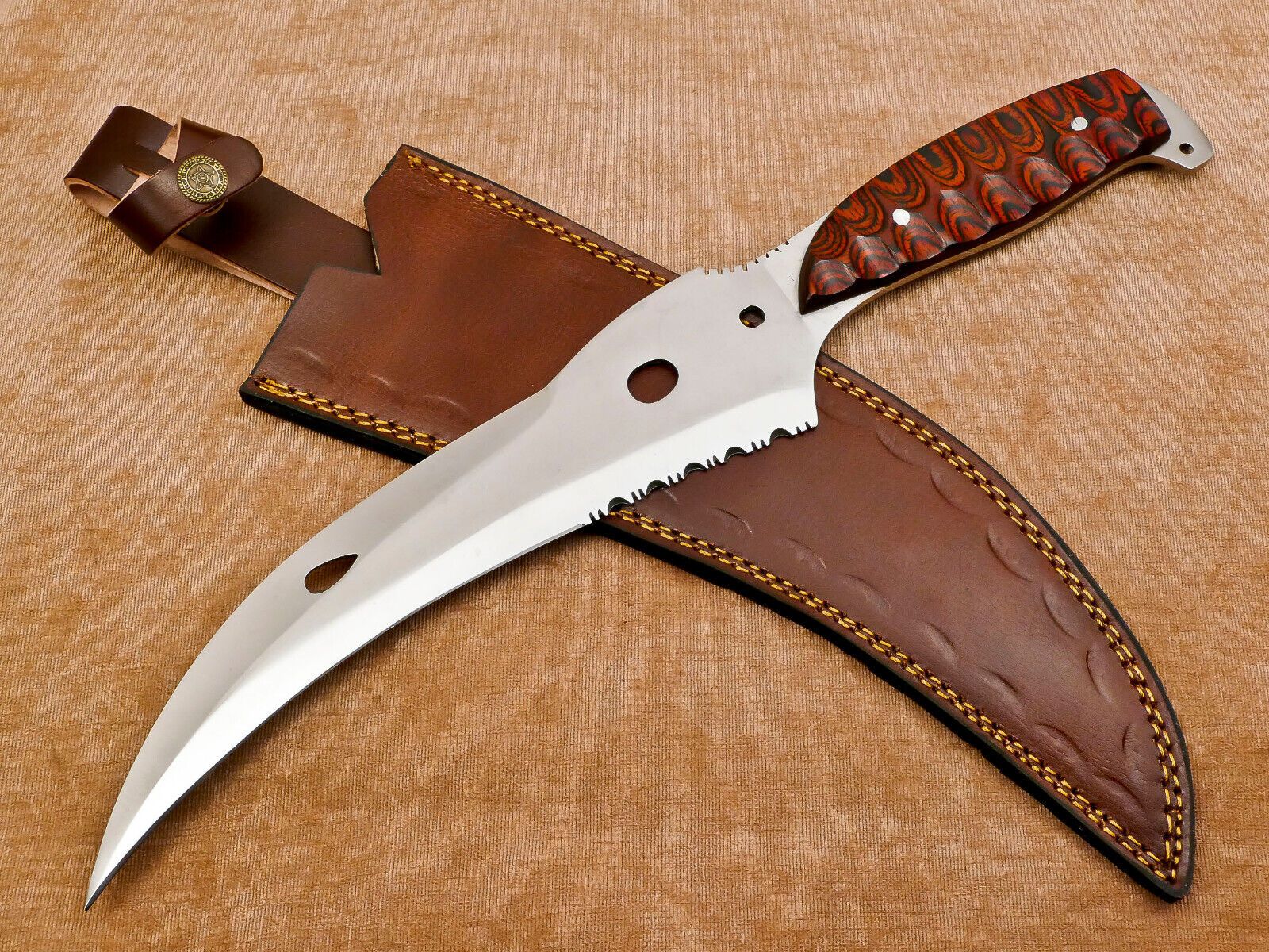 Custom Handmade 12" D2 Drop Point Full Tang Bowie Hunting Knife with Sheath