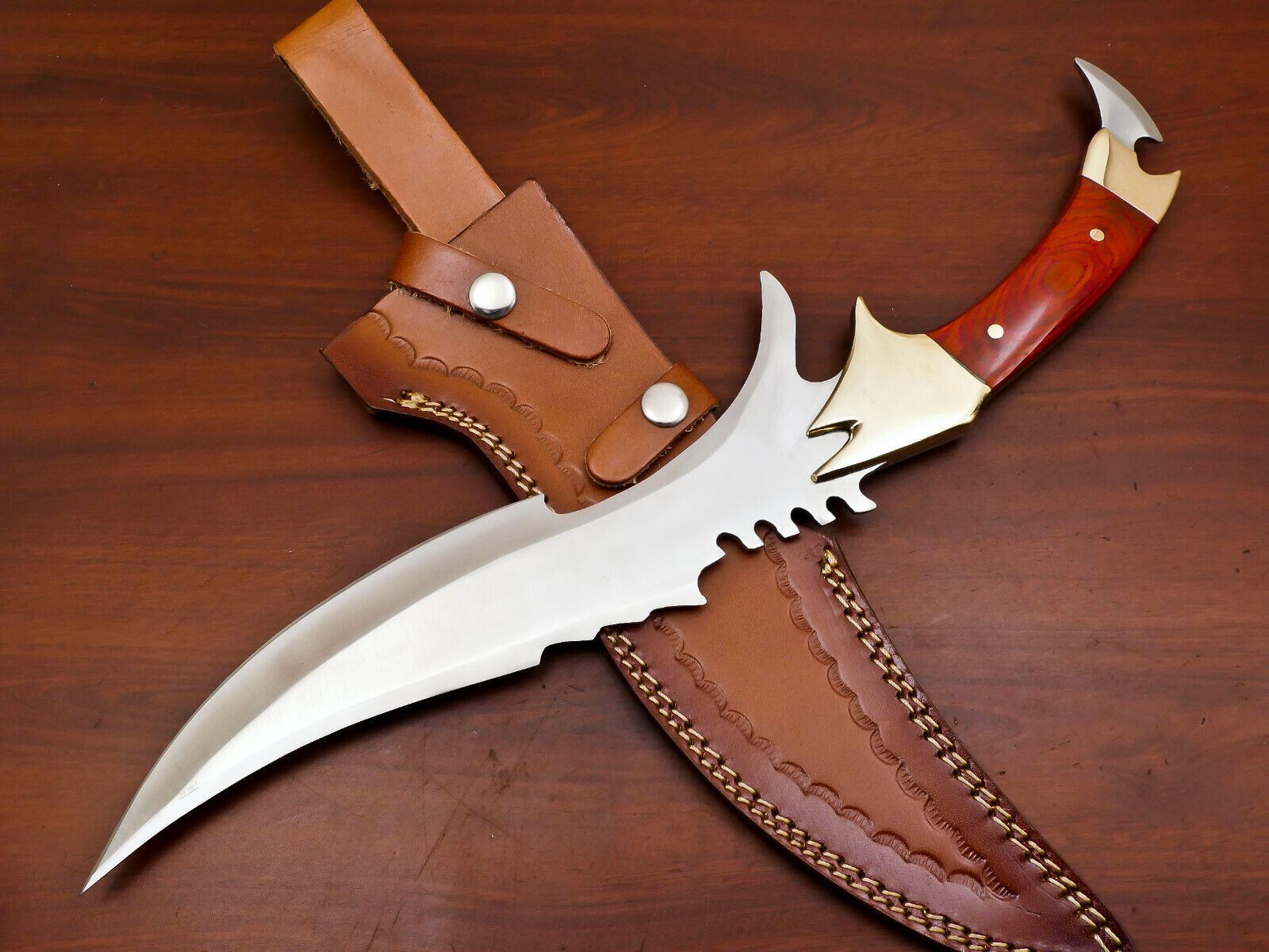 Custom Handmade 12"D2 Steel Full Tang Tactical Bowie Knife With Wood Handle
