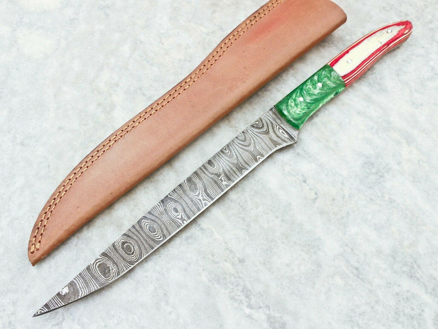 Custom Handmade 12" Damascus Fillet Knife Custom Fillet Knife With Resin Handle 