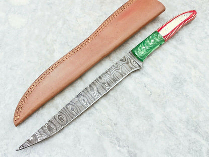 Custom Handmade 12" Damascus Fillet Knife Custom Fillet Knife With Resin Handle 