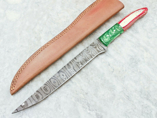 Custom Handmade 12" Damascus Fillet Knife Custom Fillet Knife With Resin Handle 