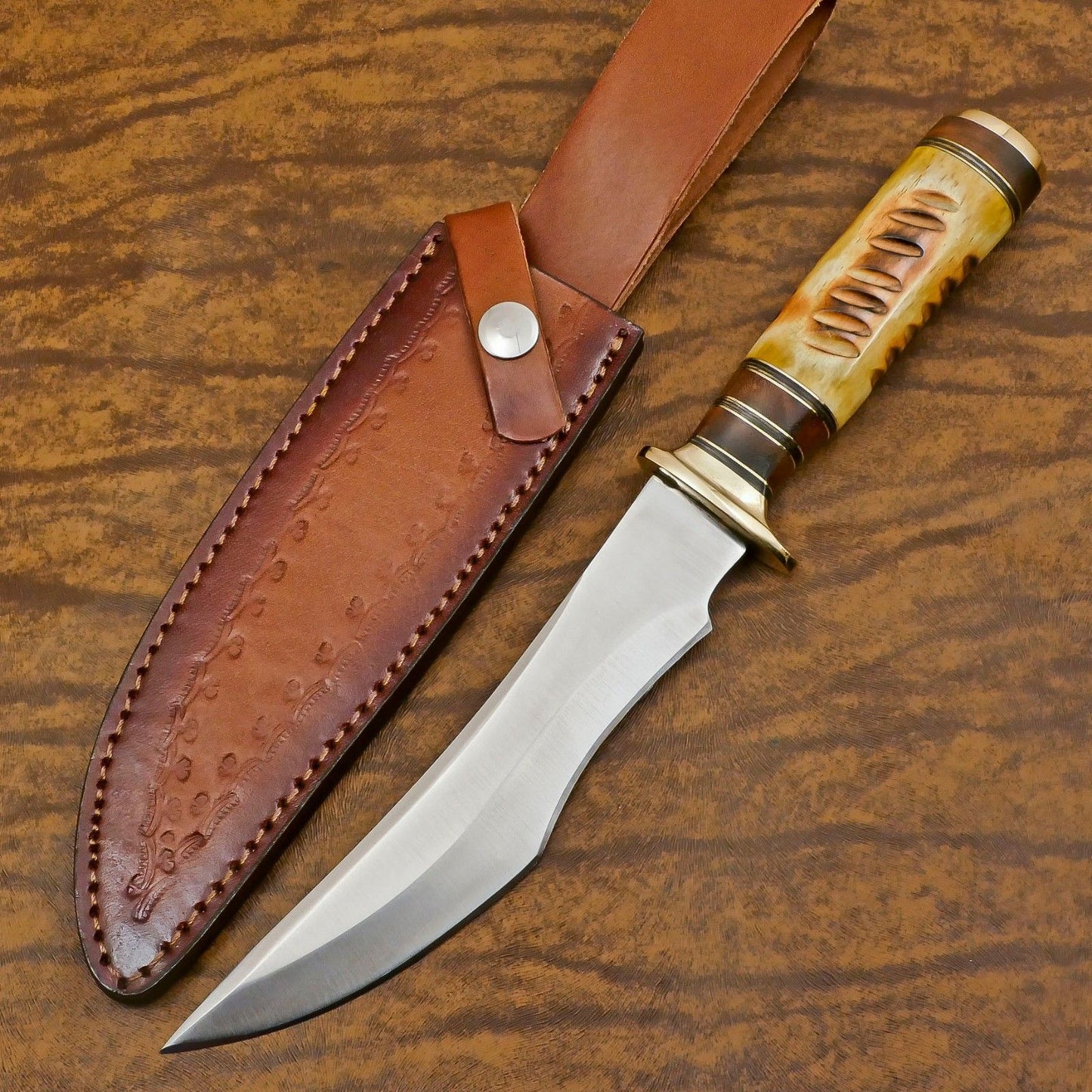 Custom Handmade 12 Inch D2 Steel Hunting Bowie Camping Knife – Full Tang Outdoor Survival Blade