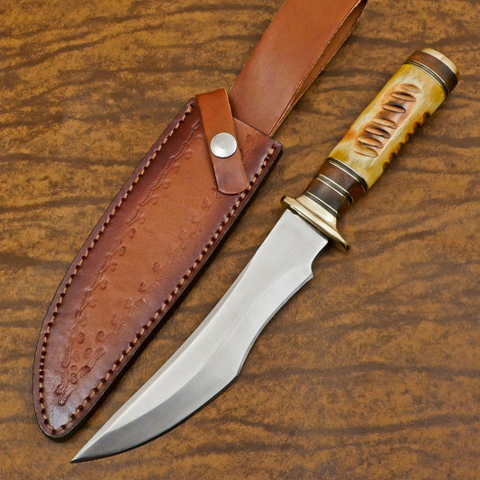 Custom Handmade 12 Inch D2 Steel Hunting Bowie Camping Knife – Full Tang Outdoor Survival Blade