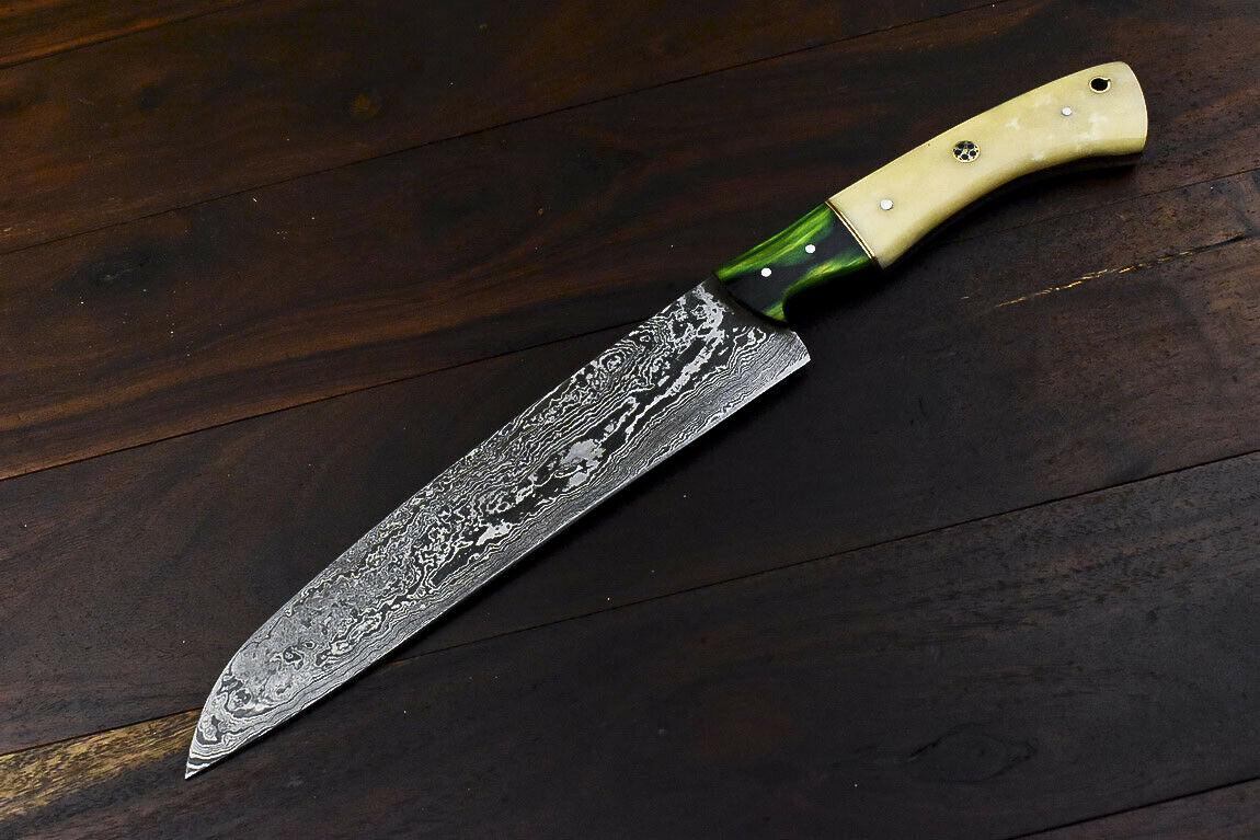  Custom Handmade 13" Damascus Steel Chef Knife Damascus Chef Knife with Camel Bone Handle