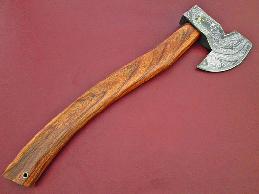 Custom Handmade 15-Inch Damascus Steel Axe With Walnut Wood Handle