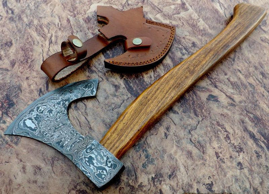 Custom Handmade 17 Inch Damascus Steel Viking Axe with Rosewood Handle