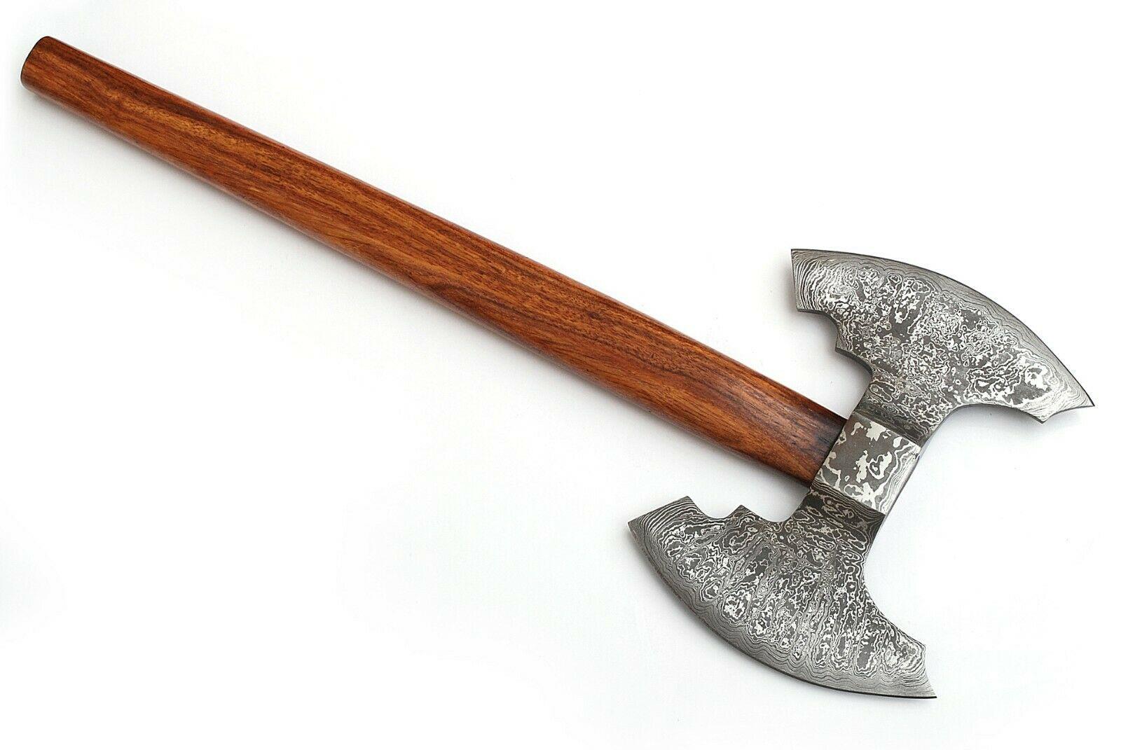 Custom Handmade 23 Inch Damascus Steel Axe with Rosewood Handle and Leather Sheath