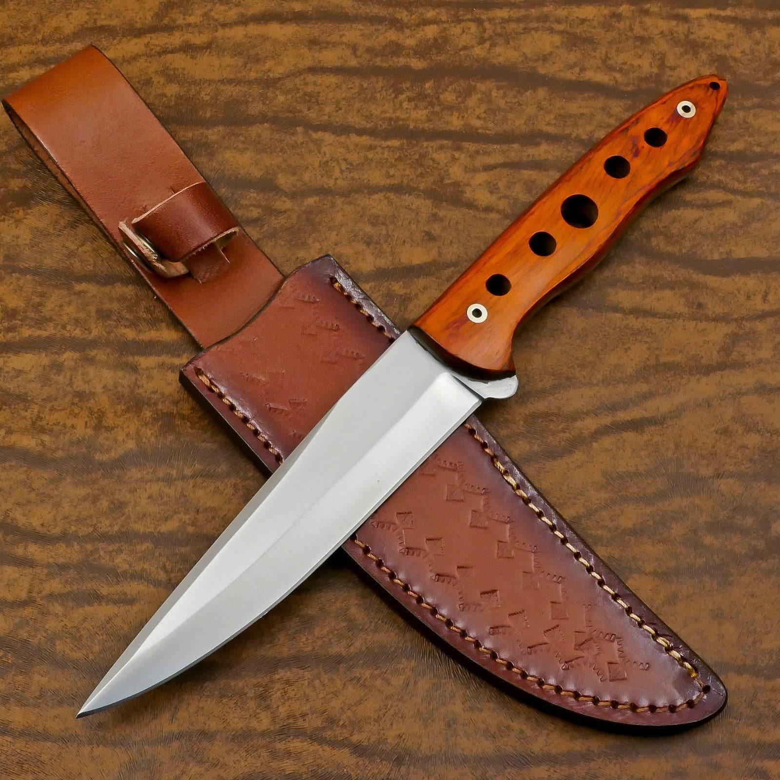 Custom Handmade Best Bowie Knife 12"D2 Steel Full Tang Bowie Knife With Wood Handle