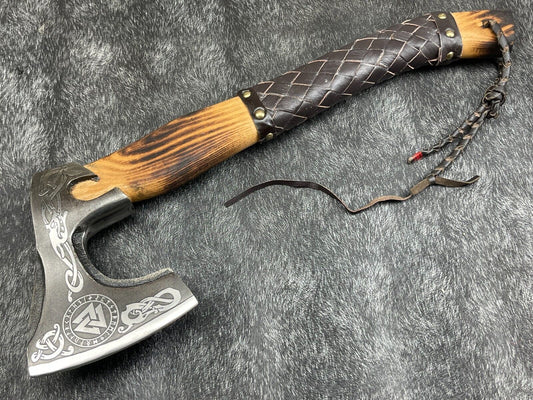 Custom Handmade Carbon Steel Axe & Viking Axe Bearded Tomahawk with Leather Sheath