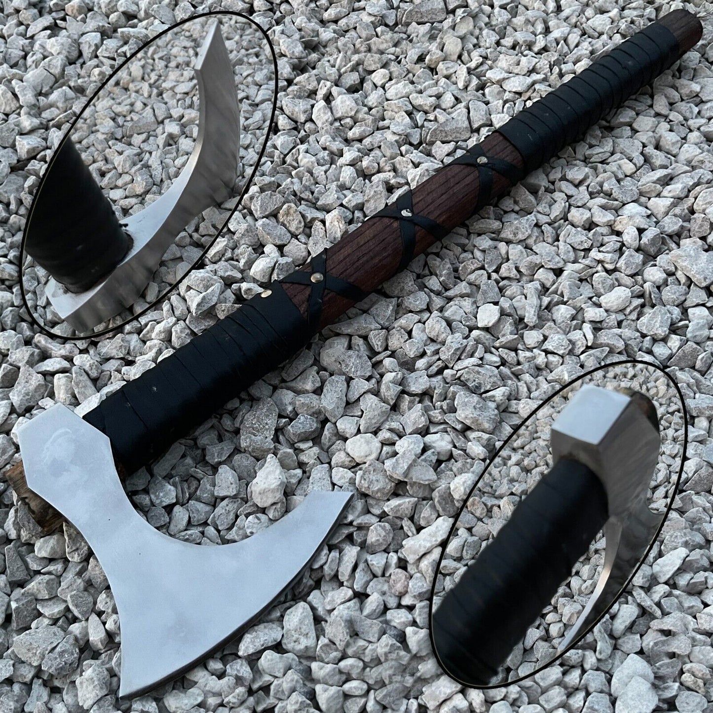 Custom Handmade Carbon Steel Axe Viking Hunting Axe with Blade & Leather Wrapped Handle