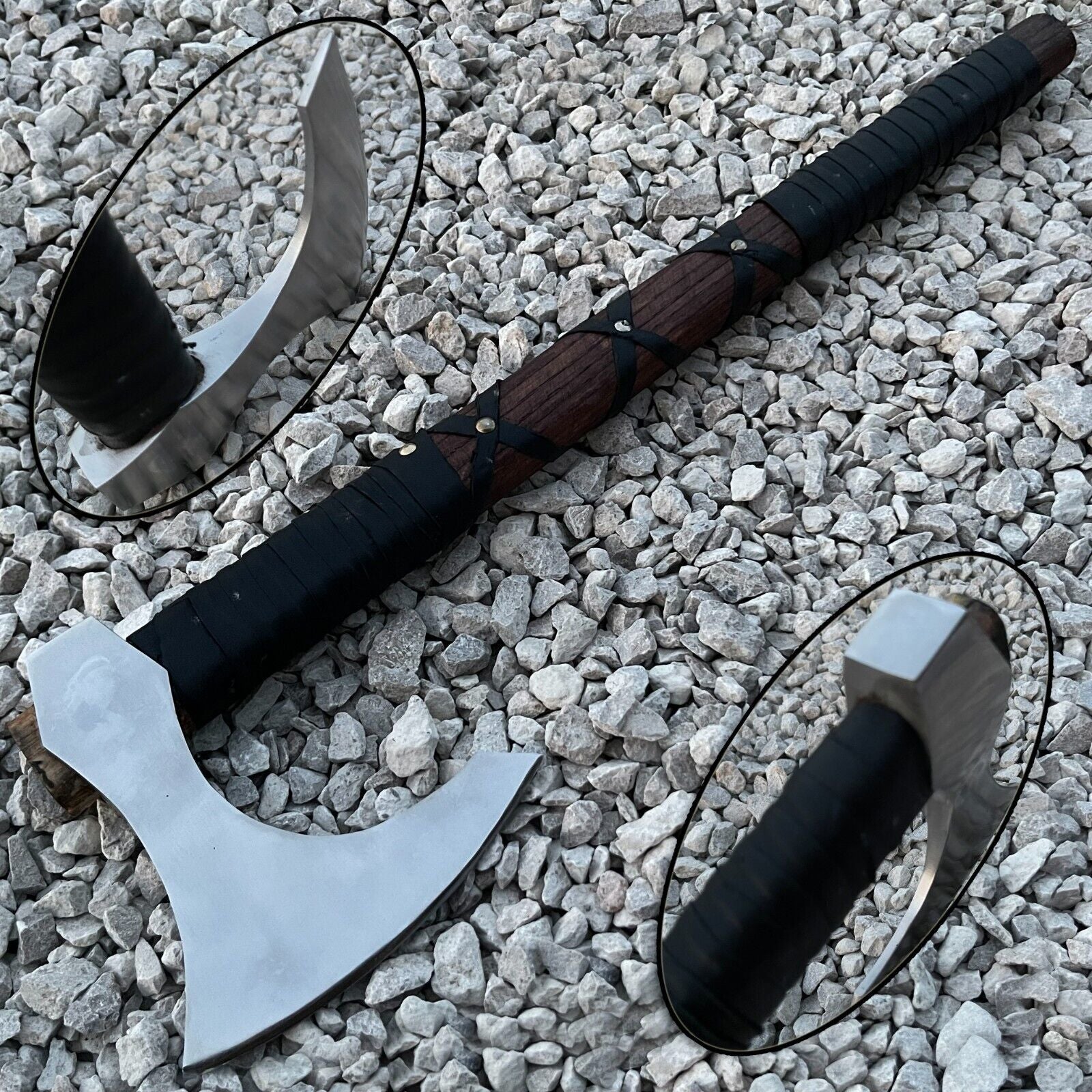 Custom Handmade Carbon Steel Axe Viking Hunting Axe with Blade & Leather Wrapped Handle