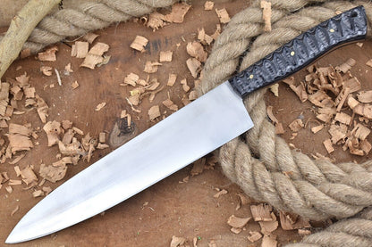 Custom Handmade Carbon Steel Chef Knife  Full Tang Kitchen Knife with Leather Sheath