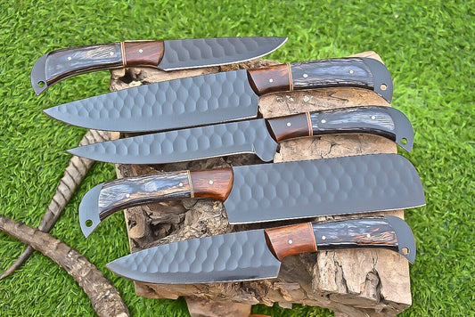 Custom Handmade Carbon Steel Kitchen Chef Set With Black Wood Handle