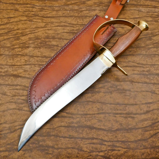 Custom Handmade D2 Blade Mini Sword/Bowie Hunting Knife – Rosewood Handle & Steel D Guard