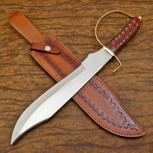 Custom Handmade D2 Blade Mini Sword/Bowie Knife | Pakka Wood Handle & Leather Sheath