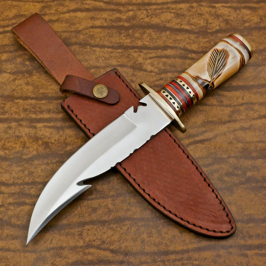 Custom Handmade D2 Gut Hook Hunting Bowie Knife – Camping & Outdoor Survival Tool