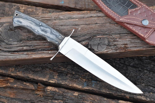 Custom Handmade D2 Steel 12" Bowie Knife with Horizontal Leather Sheath – Hunting & Survival Blade