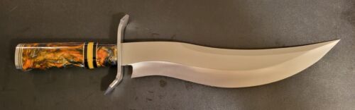Custom Handmade D2 Steel Bowie Hunting Knife with Orange & Black Resin Handle
