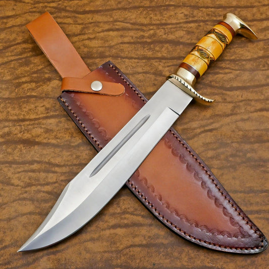 Custom Handmade D2 Steel Bowie Knife 14" Full Tang Bowie Knife With Bone Handle