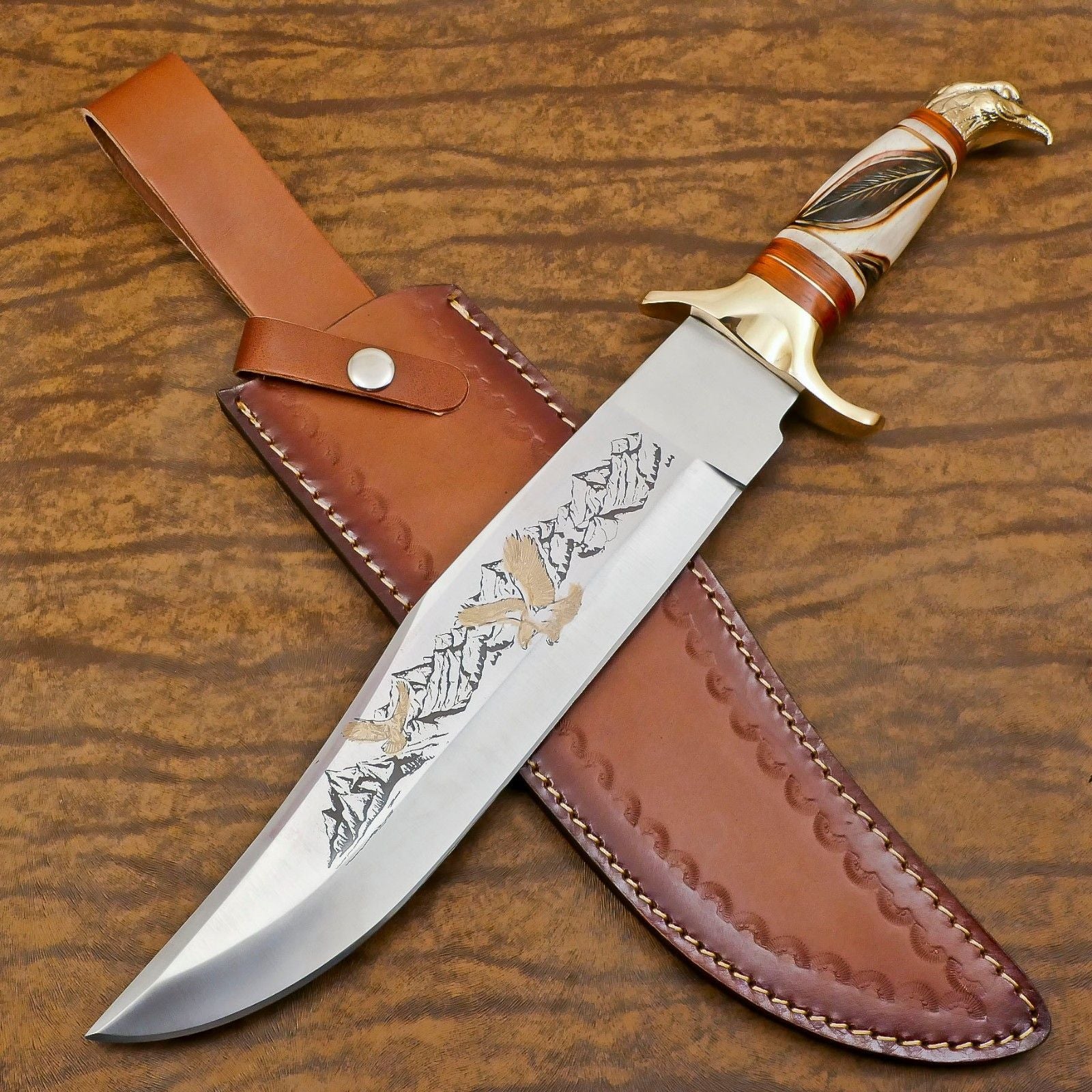  Custom Handmade D2 Steel Bowie Knife 15" Full Tang Bowie Knife With Bone Handle