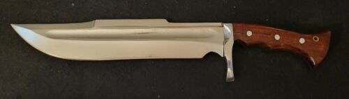 Custom Handmade D2 Steel Hunting Bowie Knife | Wood Handle & Leather Sheath