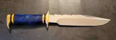 Custom Handmade D2 Steel Hunting Bowie Knife with Blue Resin Handle & Sheath