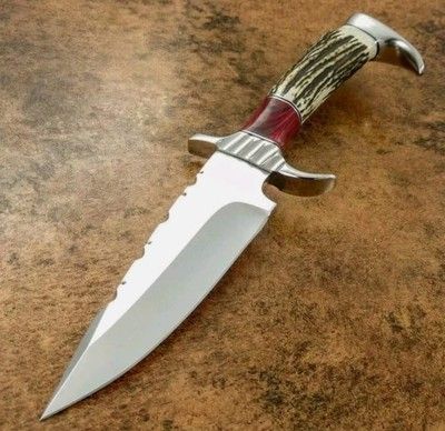 Custom Handmade D2 Steel Hunting Knife with Steel Clip & Stag Handle