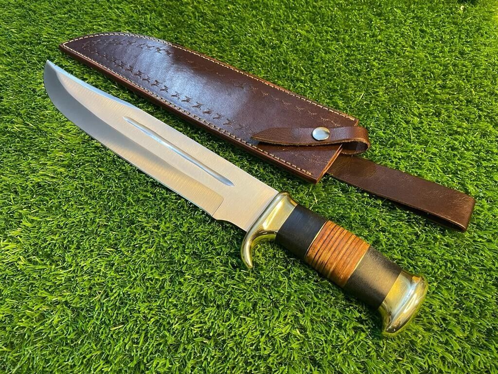 Custom Handmade D2 Steel Hunting & Survival Bowie Knife – 12" Blade with Leather Sheath