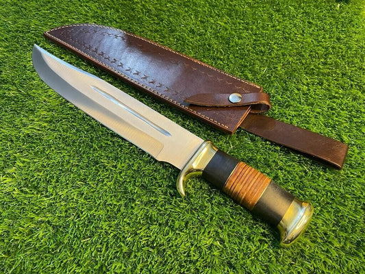 Custom Handmade D2 Steel Hunting & Survival Bowie Knife – 12" Blade with Leather Sheath