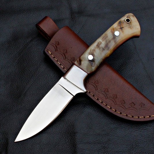 Custom Handmade D2 Steel Skinner Knife | Full Tang Hunting & EDC Blade with Leather Sheath