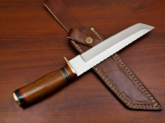 Custom Handmade D2 Steel Tanto Blade Bowie Hunting Knife – Brass Guard