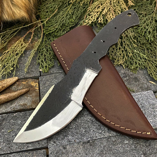 Custom Handmade D2 Steel Tracker Hunting Knife – Full Tang, Leather Sheath, 10"