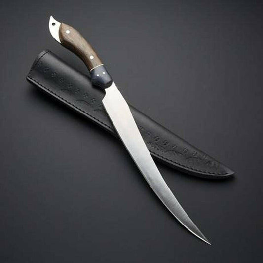 Custom Handmade D2 Tool Steel Best Fillet Knife With Wood Handle Fish Fillet Knife W/Sheath