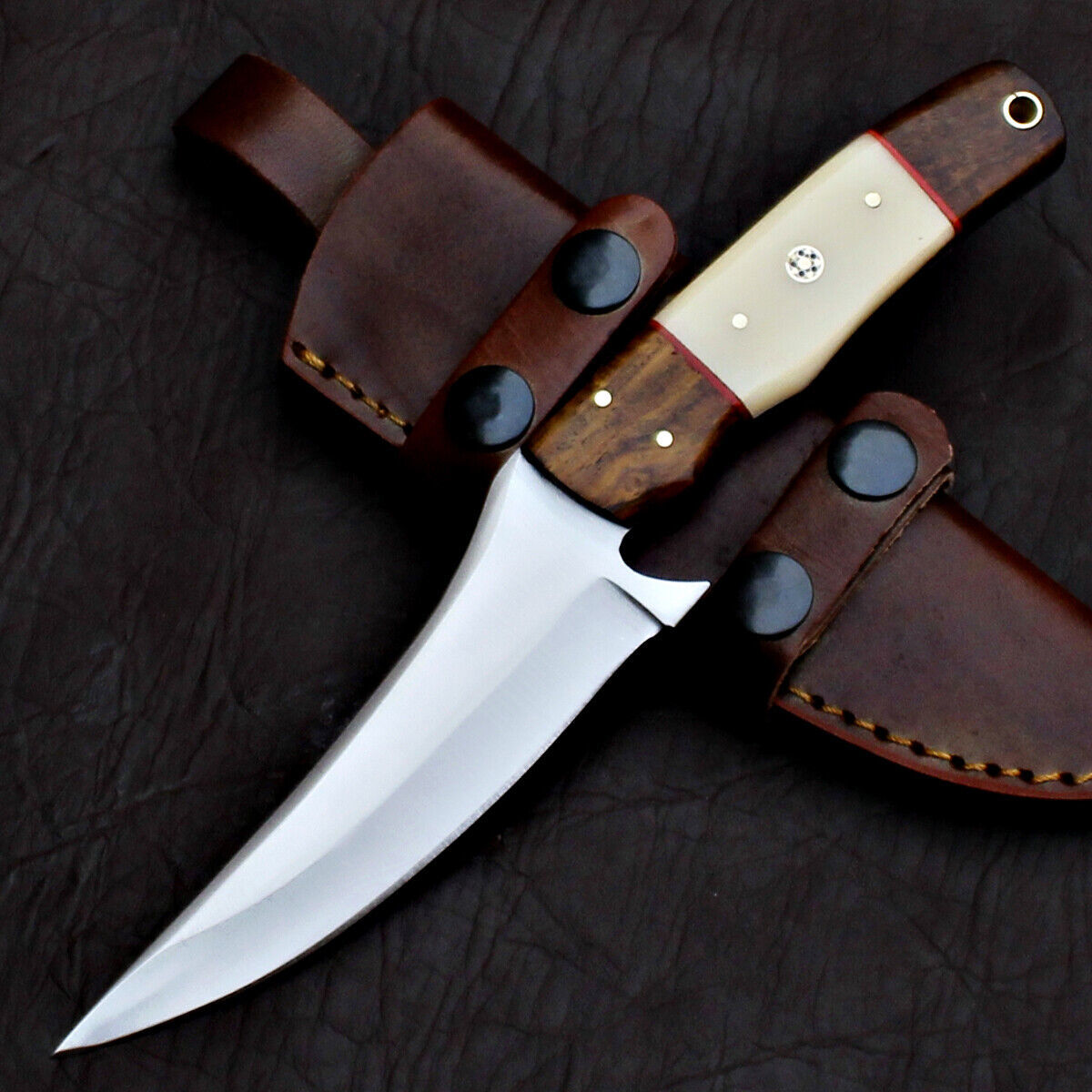 Custom Handmade D2 Tool Steel Hunting Skinner Knife with Leather Sheath – Full Tang EDC